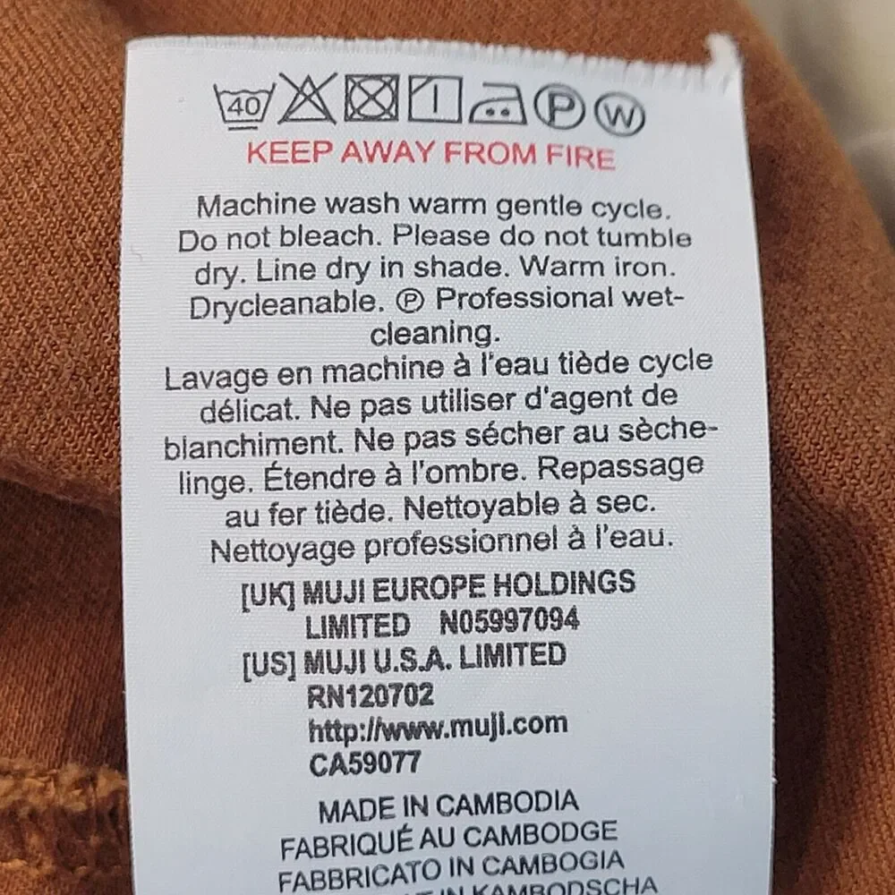 MUJI Brown Asymmetrical Pleat Midi Skirt Size S Cotton Pockets Chore Pocket Zip - Picture 9 of 9